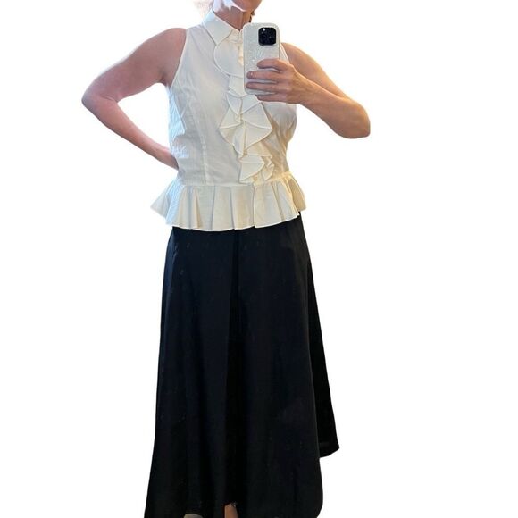 RALPH LAUREN White Ruffle Neck Button Down Sleeveless Peplum classic 14 XL - Picture 1 of 8